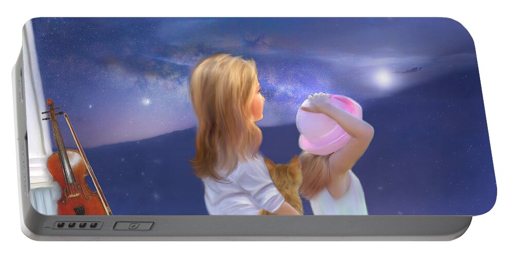 Cats Portable Battery Charger featuring the painting The Cat the Fiddle and Me by Colleen Taylor