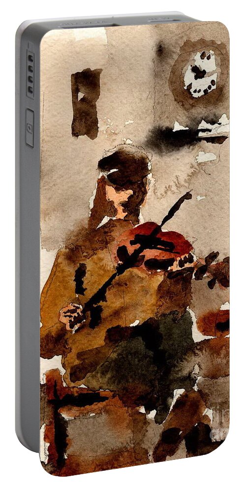  Irish Portable Battery Charger featuring the painting The Fiddle player 2 by Val Byrne