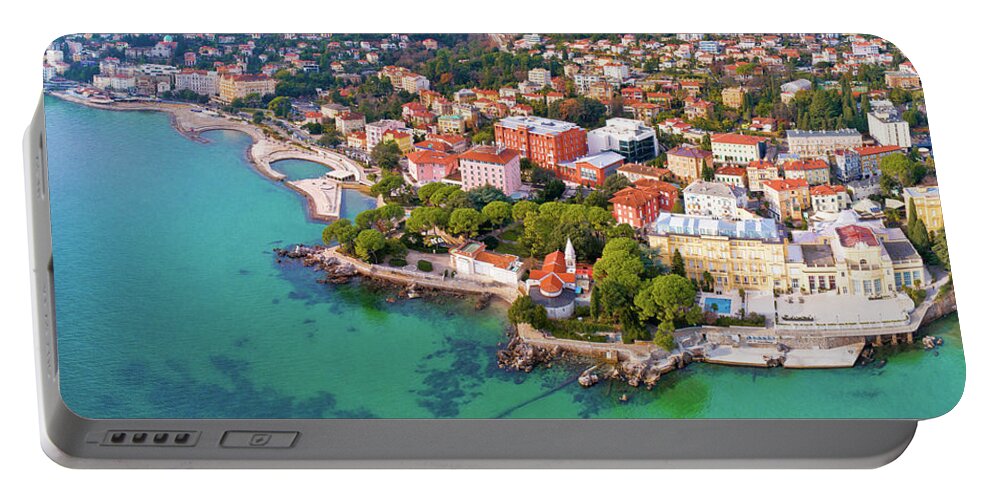 Kvarner Portable Battery Charger featuring the photograph Town of Opatija and Lungomare sea walkway aerial panoramic view #1 by Brch Photography