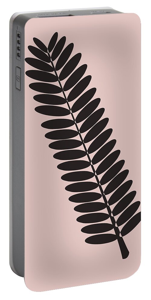 Tropical Leaf Portable Battery Charger featuring the mixed media Tropical Blush Pink Leaf #1 by Naxart Studio