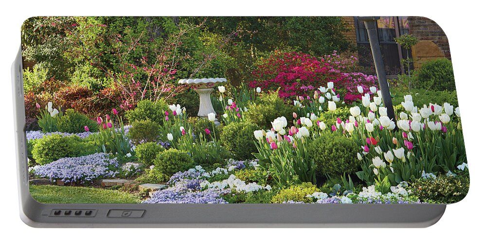 Tulips Portable Battery Charger featuring the photograph Tulip bed #1 by Garden Gate magazine