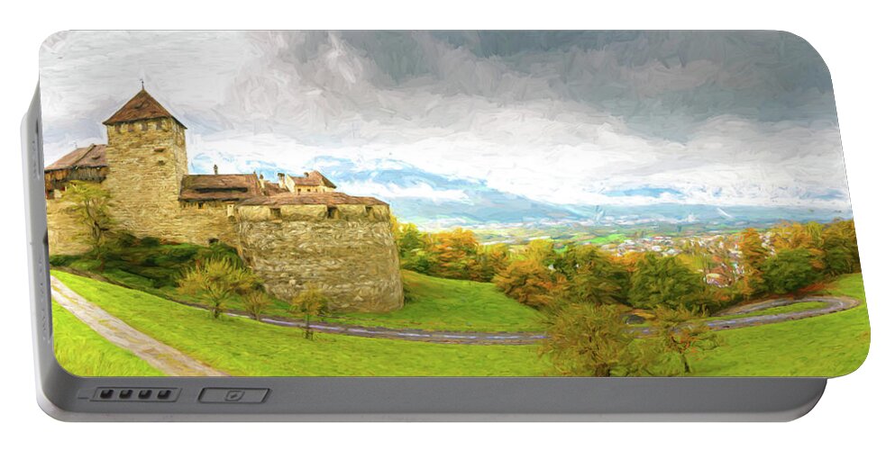 Architecture Portable Battery Charger featuring the digital art Vaduz Castle, Leichtenstein by Rick Deacon