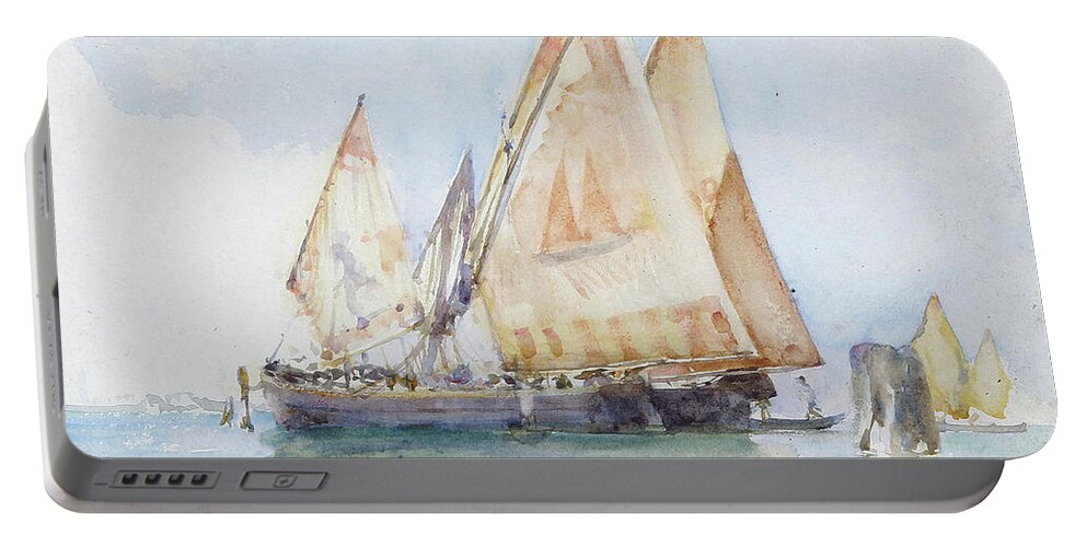 Henry Scott Tuke Portable Battery Charger featuring the painting Venetian Sails by Henry Scott Tuke