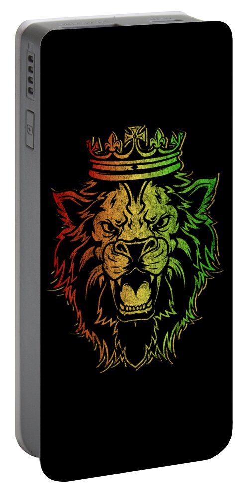 Rasta Portable Battery Charger featuring the digital art Vintage Lion of Judah Rastafarian #1 by Flippin Sweet Gear