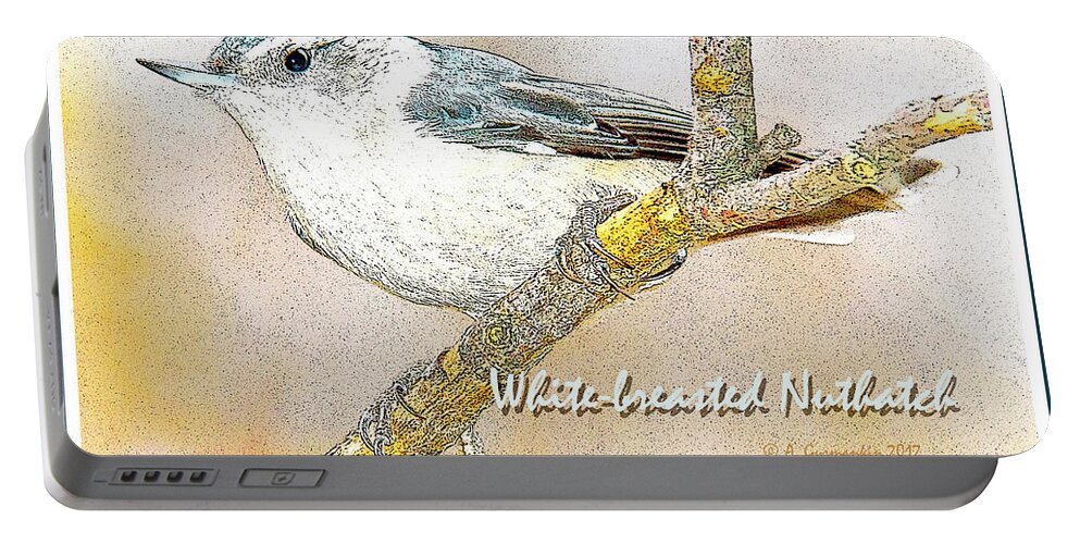 Bird Portable Battery Charger featuring the digital art White-breasted Nuthatch #1 by A Macarthur Gurmankin