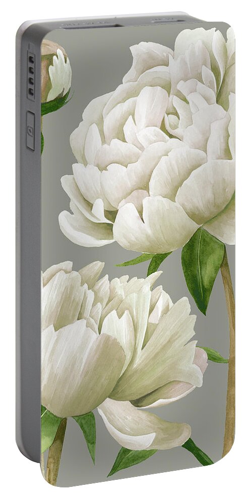 Botanical Portable Battery Charger featuring the painting White Peonies I #1 by Grace Popp
