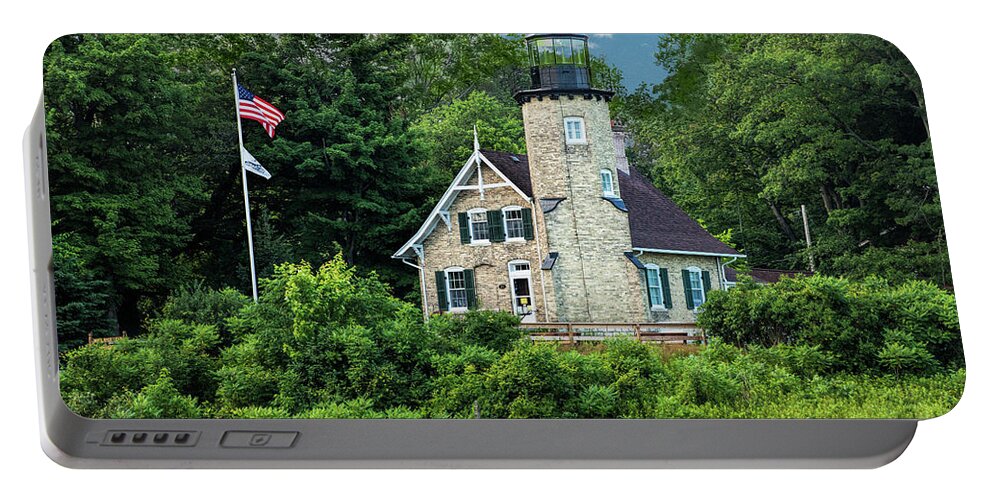 Art Portable Battery Charger featuring the photograph White River Lighthouse in Summer by Whitehall Michigan #1 by Randall Nyhof