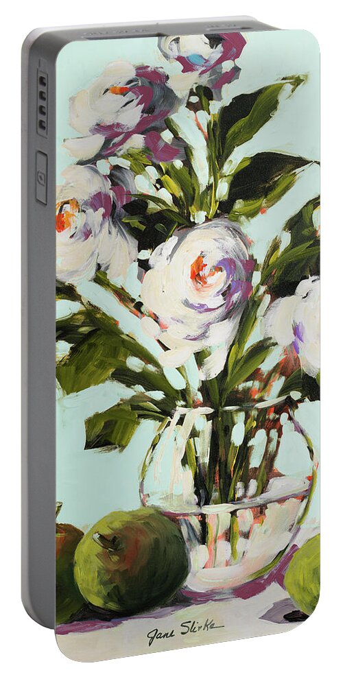 Rose Portable Battery Charger featuring the painting White Rose by Jane Slivka