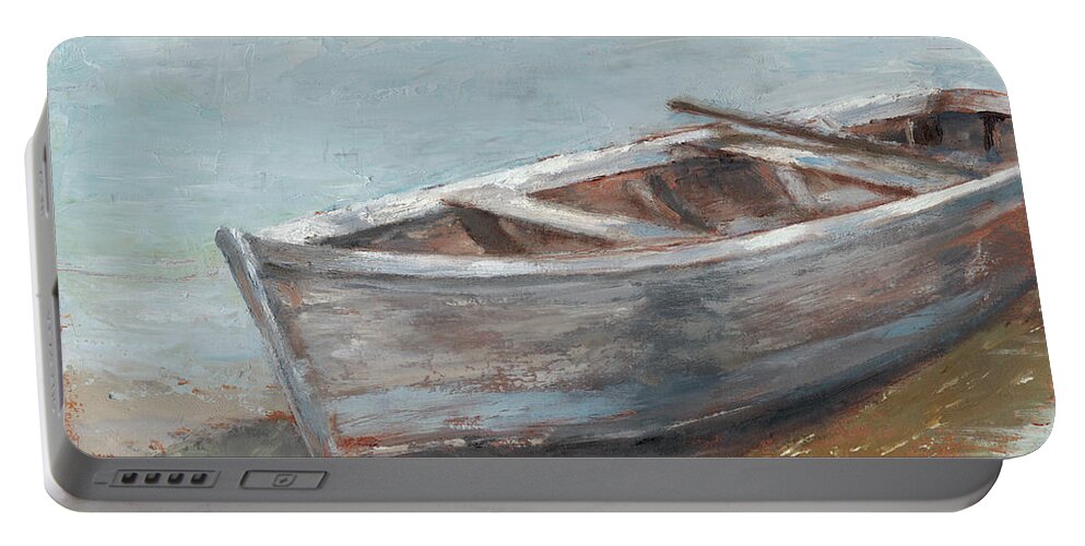 Transportation Portable Battery Charger featuring the painting Whitewashed Boat II by Ethan Harper