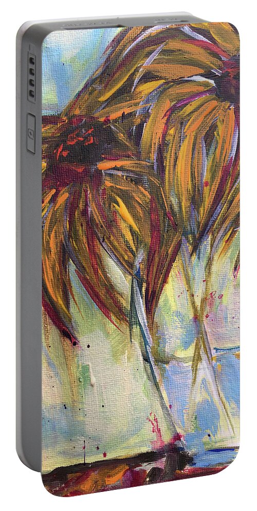 Flowers Portable Battery Charger featuring the painting Wild Flowers by Roxy Rich