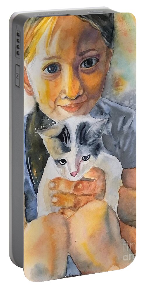 The Cat Is My Best Friend. Portable Battery Charger featuring the painting 1082019 by Han in Huang wong