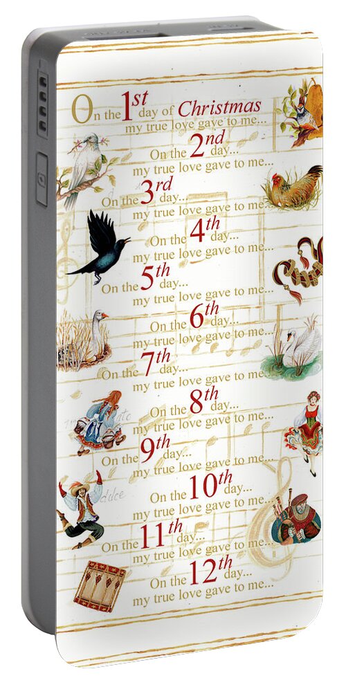 Partridge Portable Battery Charger featuring the painting 12 Days Of Christmas (vertical) by Janice Gaynor