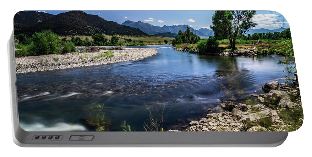 River Portable Battery Charger featuring the photograph Yellowstone River At Sunrise Near Yellowstone Park #12 by Alex Grichenko