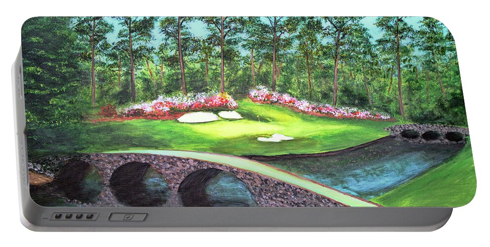 Ken Figurski Portable Battery Charger featuring the painting 12th Hole At Augusta National by Ken Figurski