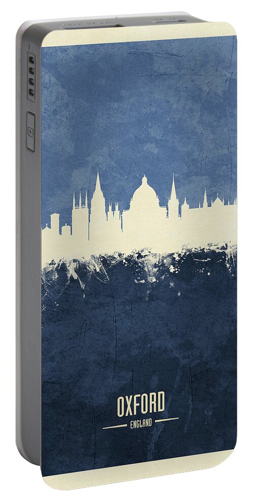 Oxford Portable Battery Charger featuring the digital art Oxford England Skyline by Michael Tompsett