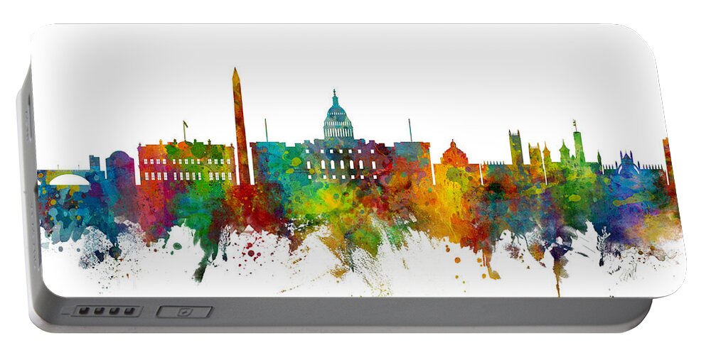 Washington Portable Battery Charger featuring the digital art Washington DC Skyline #13 by Michael Tompsett