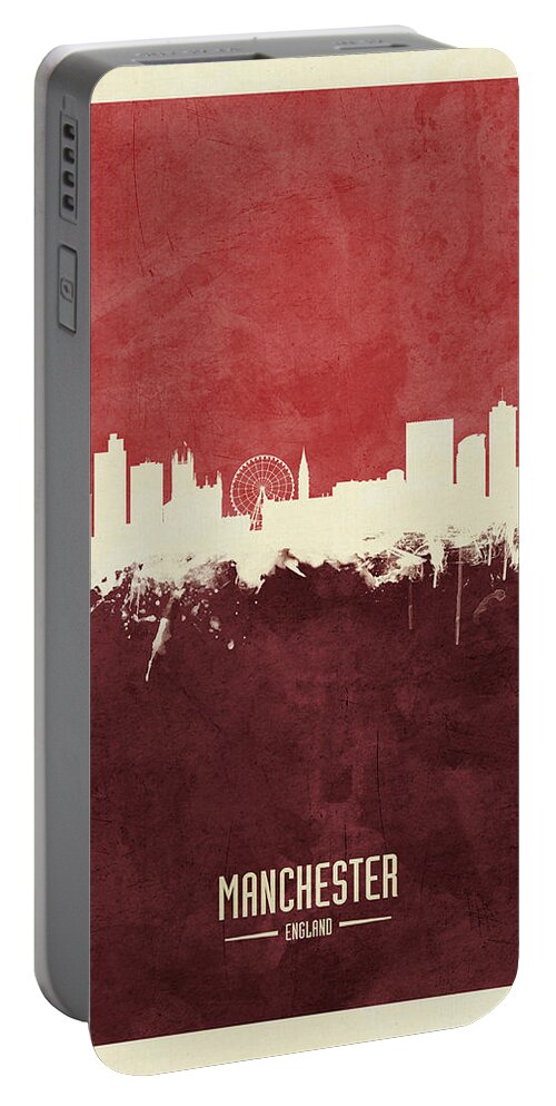 Manchester Portable Battery Charger featuring the digital art Manchester England Skyline by Michael Tompsett