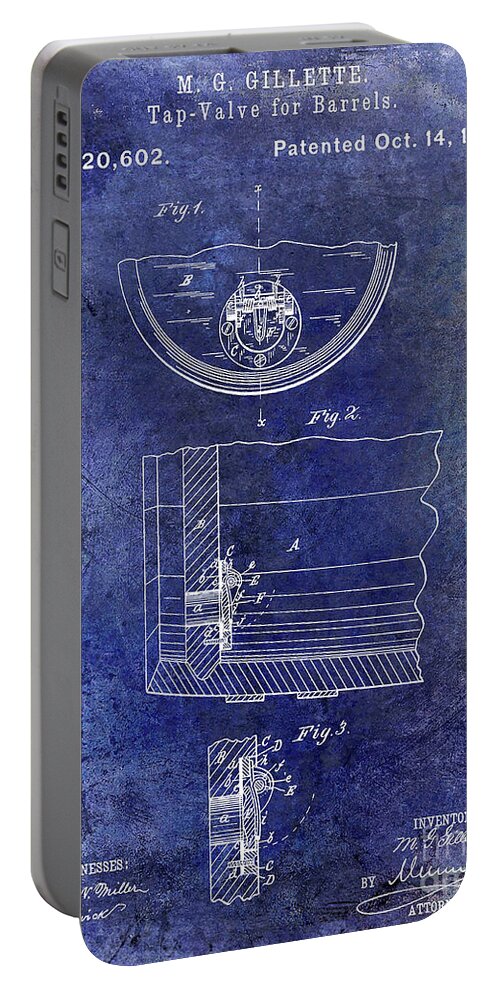 Beer Portable Battery Charger featuring the photograph 1897 Beer Barrel Tap Valve Patent Blue by Jon Neidert