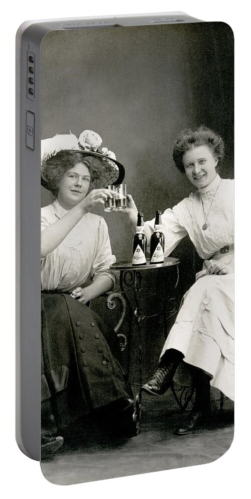 Retro Portable Battery Charger featuring the photograph 1905 Beer Drinking Girlfriends by Historic Image