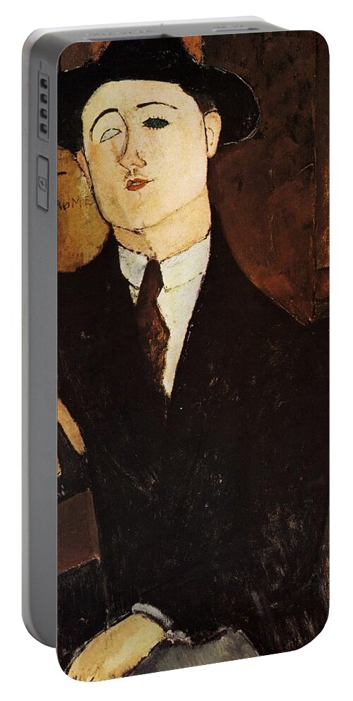 Modigliani Amedeo Portable Battery Charger featuring the painting 1916 Portrait de Paul Guillaume 81x54 cm Milan Civicca Galeria d Arte Moderna by Modigliani Amedeo