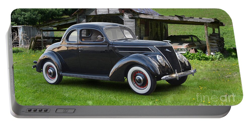 1937 Portable Battery Charger featuring the photograph 1937 Ford Coupe, Wisconsin Lean-To by Ron Long