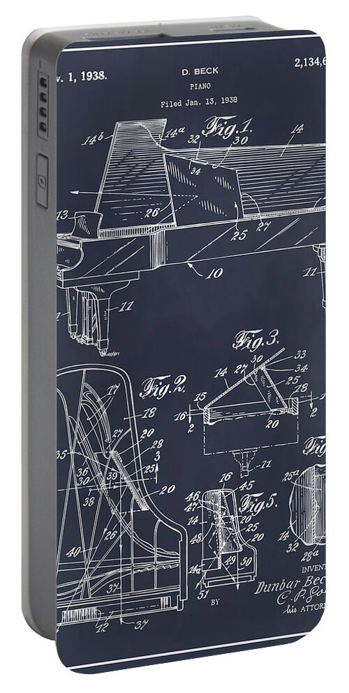 Beck Portable Battery Charger featuring the drawing 1938 Beck Steinway Grand Piano Patent Print Blackboard by Greg Edwards