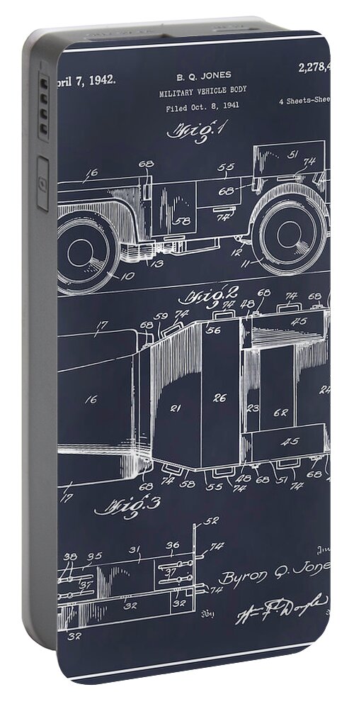 1941 Jeep Military Vehicle Patent Print Portable Battery Charger featuring the drawing 1941 Jeep Military Vehicle Blackboard Patent Print by Greg Edwards