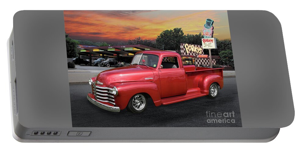1949 Portable Battery Charger featuring the photograph 1949 Chevy Pickup at Porky's Drive-In by Ron Long