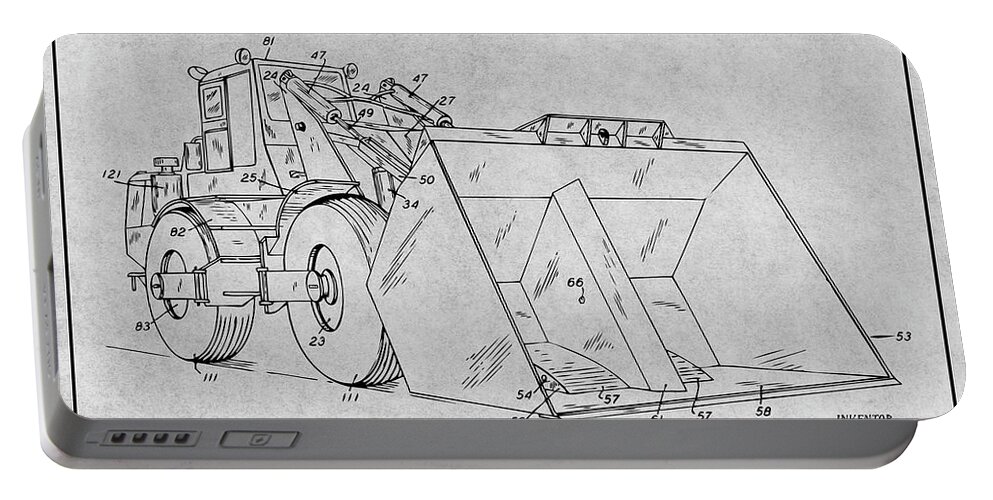 Operator Gift Portable Battery Charger featuring the drawing 1955 Front End Loader Patent Print Gray by Greg Edwards