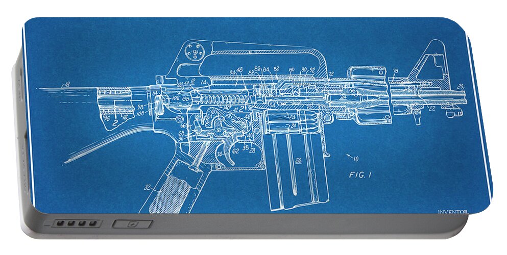 Ar15 Portable Battery Charger featuring the drawing 1966 AR15 Assault Rifle Patent Print, M-16, Blueprint by Greg Edwards