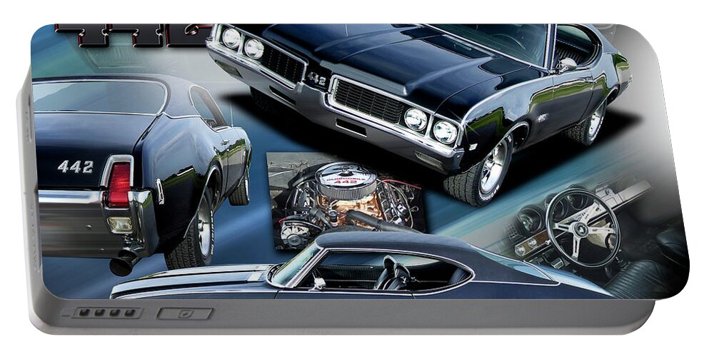 442 Portable Battery Charger featuring the digital art 1969 Oldsmobile 442 by Rick Mock