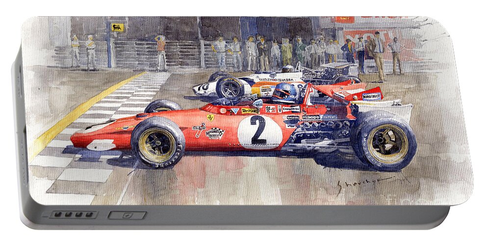Shevchukart Portable Battery Charger featuring the painting 1970 Italian GP Monza by Yuriy Shevchuk