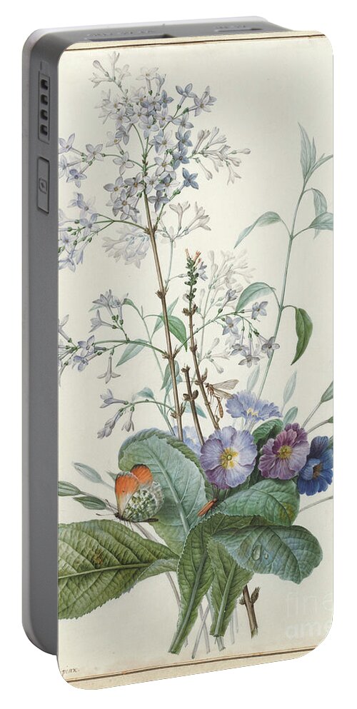 Redoute Portable Battery Charger featuring the painting A Bouquet of Flowers with Insects by Pierre-Joseph Redoute