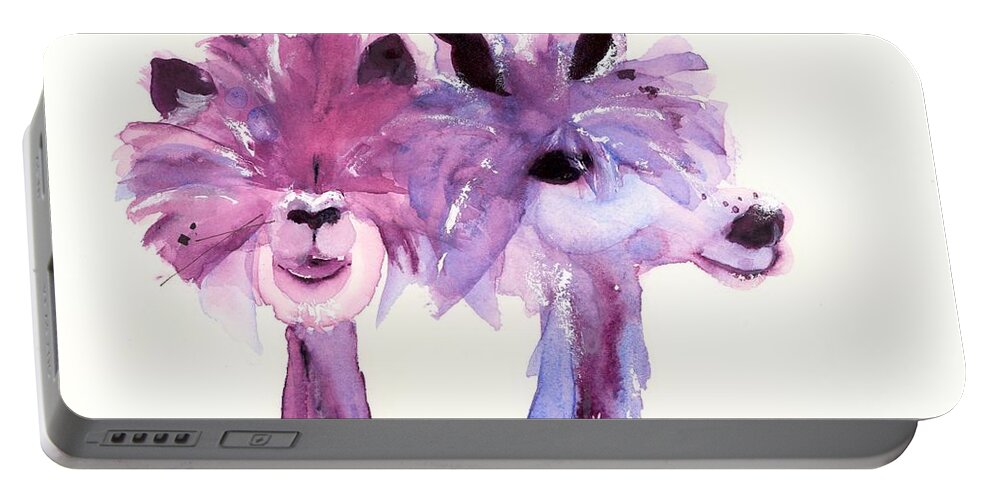 Alpaca Art Portable Battery Charger featuring the painting 2 Alpacas by Dawn Derman