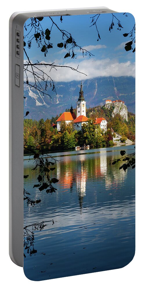 Bled Portable Battery Charger featuring the photograph Autumn colours at Lake Bled #2 by Ian Middleton