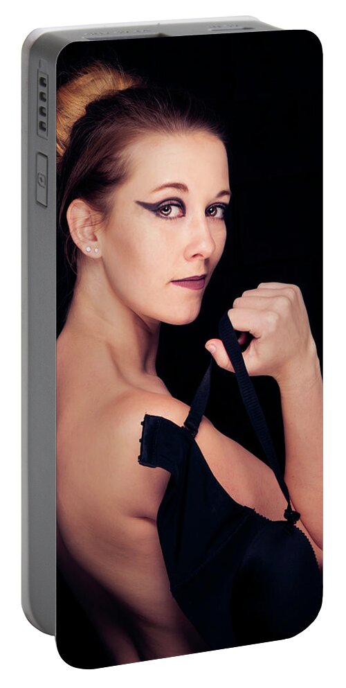 Ballet Portable Battery Charger featuring the photograph Black swan #2 by La Bella Vita Boudoir