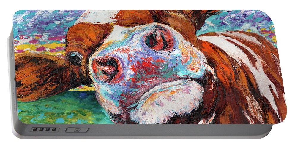 Animals Portable Battery Charger featuring the painting Curious Cow I by Carolee Vitaletti