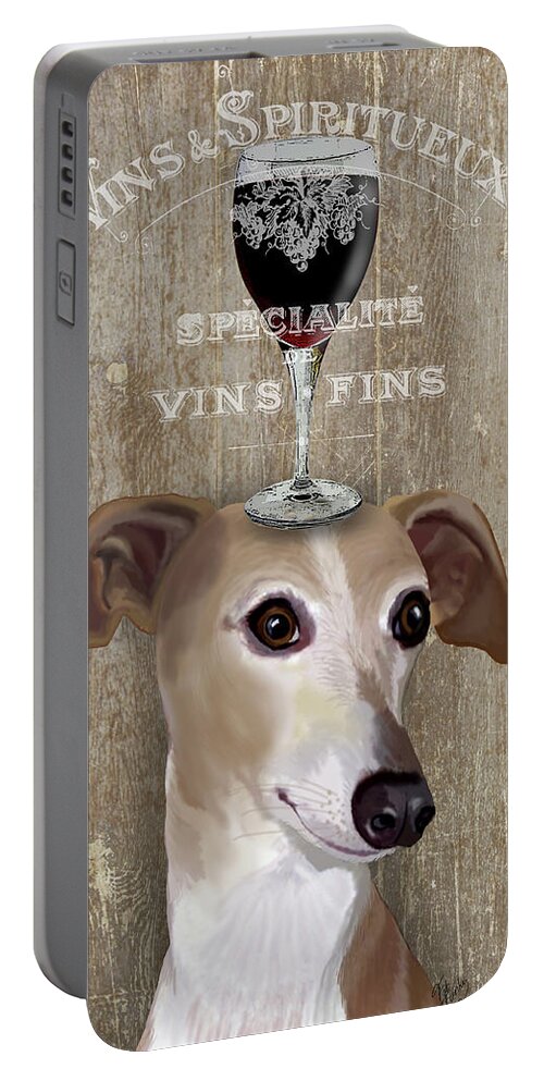 Steampunk Portable Battery Charger featuring the painting Dog Au Vin Greyhound #2 by Fab Funky