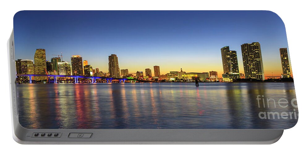 Architecture Portable Battery Charger featuring the photograph Miami Sunset Skyline by Raul Rodriguez