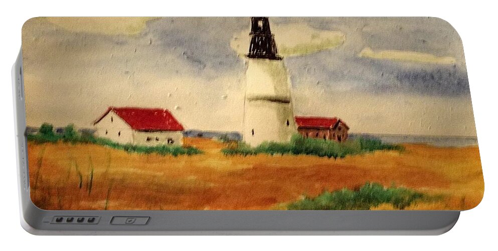 Landscape Portable Battery Charger featuring the mixed media New England Lighthouse #2 by Charles Ray