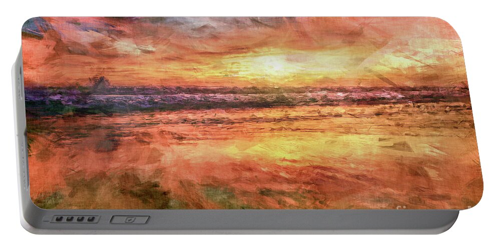 Sandy Beach Portable Battery Charger featuring the digital art Ocean Sunrise by Phil Perkins