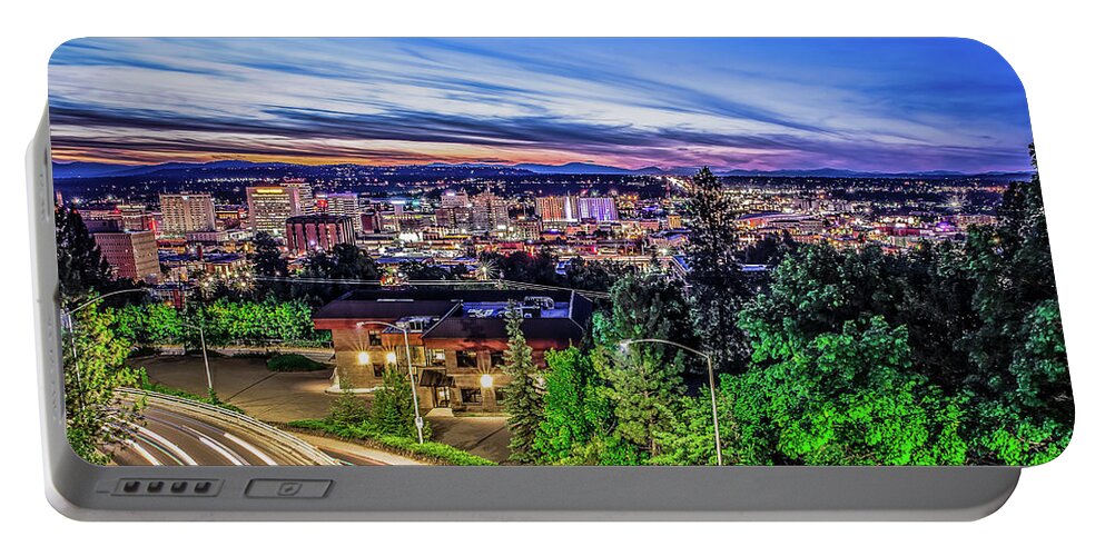 Office Building Portable Battery Charger featuring the photograph Panoramic View Spokane Washington Downtown City Skyline #2 by Alex Grichenko