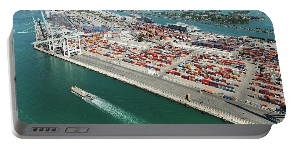Portmiami Portable Battery Charger featuring the photograph PortMiami Aerial #2 by David Oppenheimer