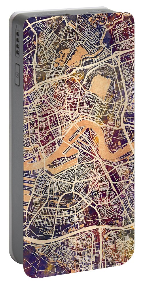 Rotterdam Portable Battery Charger featuring the digital art Rotterdam Netherlands City Map by Michael Tompsett