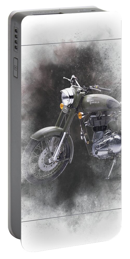 Royal Enfield Portable Battery Charger featuring the mixed media Royal Enfield Classic 500 Painting by Smart Aviation