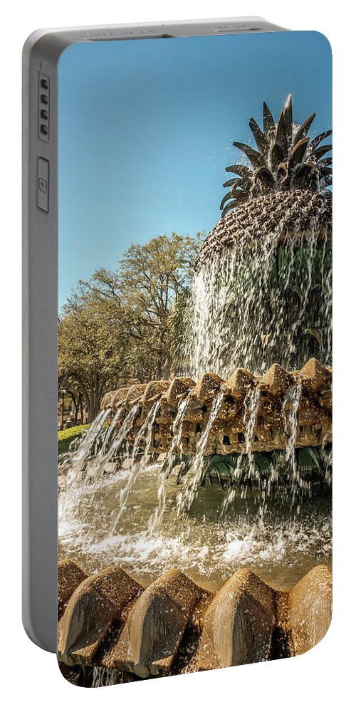 Charleston Portable Battery Charger featuring the photograph The Pineapple Fountain, at the Waterfront Park in Charleston #2 by Alex Grichenko