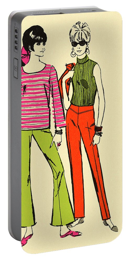 Adult Portable Battery Charger featuring the drawing Two Stylish Women #2 by CSA Images