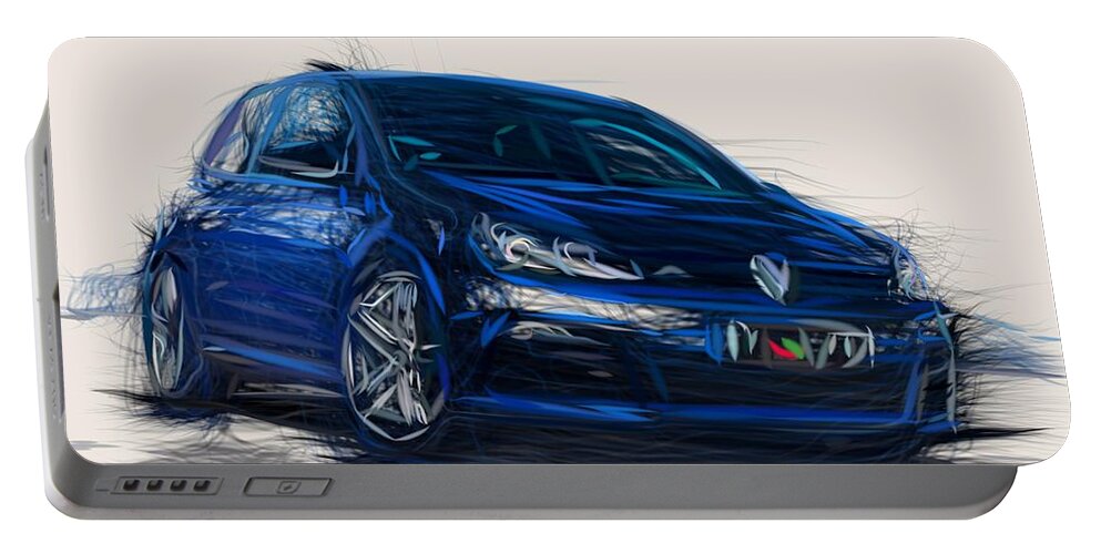 Volkswagen Portable Battery Charger featuring the digital art Volkswagen Golf R Draw #2 by CarsToon Concept