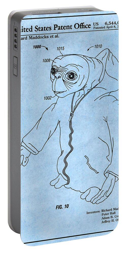 2003 E. T. The Extra Terrestrial Patent Print Portable Battery Charger featuring the drawing 2003 E. T. The Extra Terrestrial Light Blue by Greg Edwards
