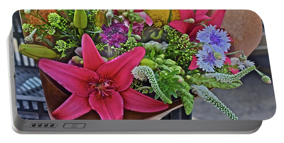Flowers Portable Battery Charger featuring the photograph 2019 Monona Farmers' Market July Bouquet 3 by Janis Senungetuk